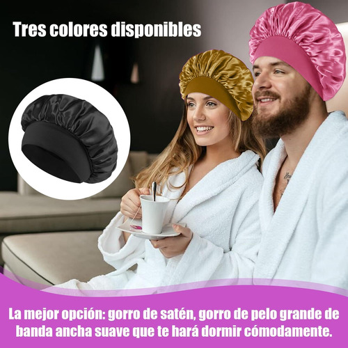 4pcs Gorro Y Antifaz Dormir De Satín Para Dormir Y Proteger Negro