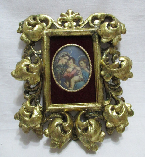 Retablo Madera Dorada Cuadro Madonna Pintado A Mano Firma