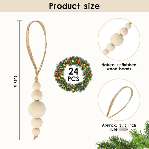 24 Adornos Colgantes De Madera Para Árbol De Navidad