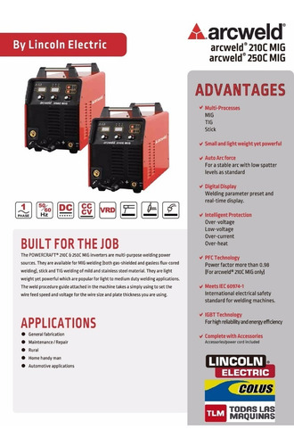 Imagen 4 de 5 de Soldadora Inverter Arcweld Multiprocesos 250c Mig Lincoln