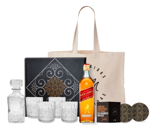 Johnnie Walker Red Label Box Con Decantador Y Cuatro Vasos