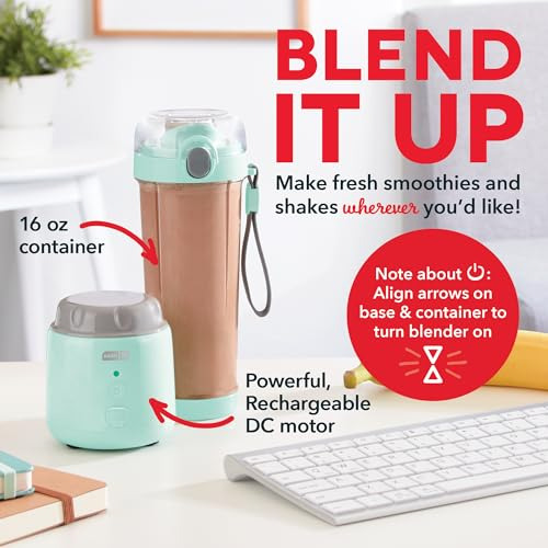 Licuadora De Botella Usb Personal De 16 Onzas Dash Con Tapa