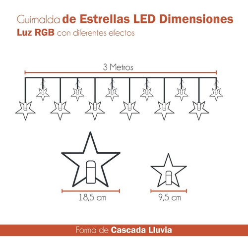 Imagen 7 de 10 de Cortina Guirnalda Estrellas Luz Led Calida Amarilla Efectos