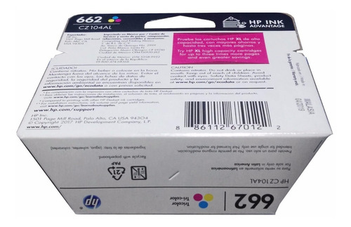 Cartucho Tinta Hp 662 Color Cz104al Original