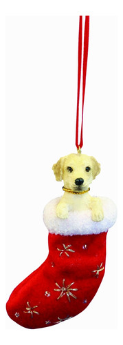 Amarillo Labrador Calcetin De Navidad Ornamento Con  Santa '