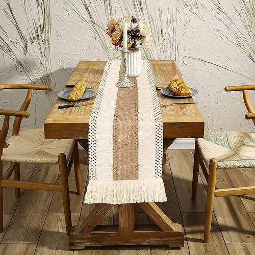 Camino De Mesa Boho Farmhouse, Borde Cosido, Hecho A Mano, C