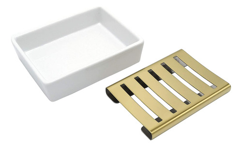 Ceramic Soap Dish Gold Stainless Steel Soap Holder For Sh...