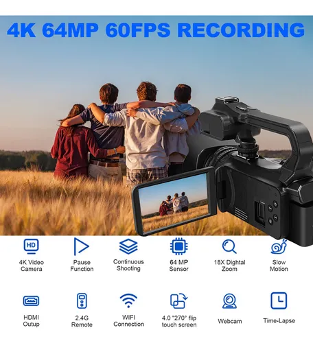 Acuvar Cámara De Video 4k 64mp Con Enfoque Automático Para V