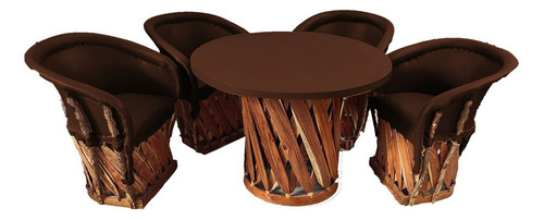 Comedor De 4 Equipales Color Cafe Oscuro Ideal Para Hogar Color Marrón Oscuro