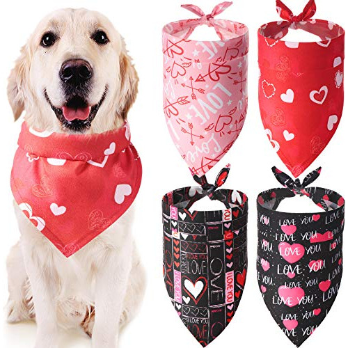 4 Piezas Día De San Valentín Perro Bandana Corazón P...