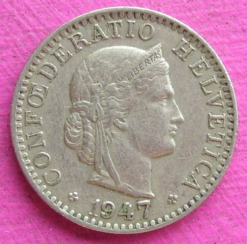 Moneda Suiza Helvetia 20 Rappen 1947