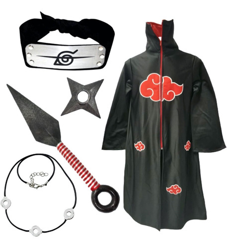 Naruto Disfraz Niños Bata Akatsuki Banda Collar Kunai Itachi