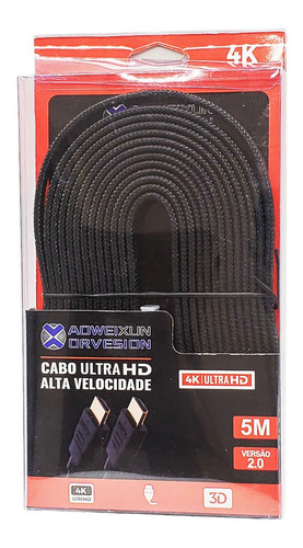 Imagem 1 de 7 de Cabo Hdmi 5m 2.0 19 Pinos Ethernet 5 Metros 4k Ultra Hd 3d