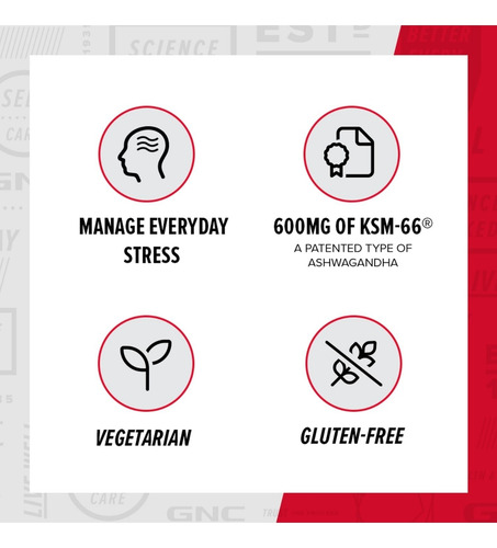 Gnc Ashwagandha 600mg Ksm-66 - 60 Cápsulas