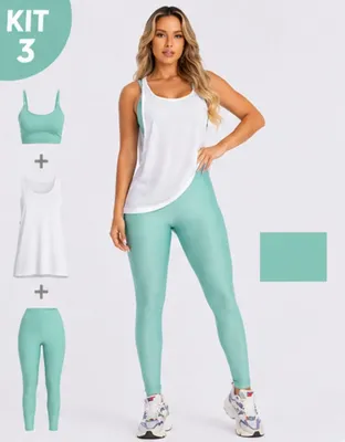 Conjunto Fitness Top Legging E Regatão Feminino Academia Verde-claro G