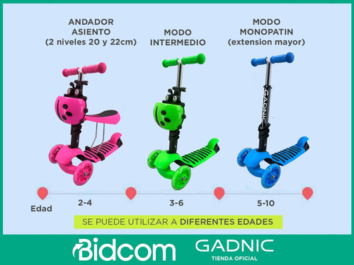 Imagen 7 de 10 de Monopatín Infantil Gadnic Andador 3 En 1 Con Luz Reforzado