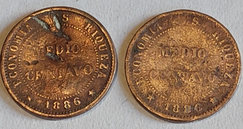 Moneda Medio Centavo Chile 1886 Cobre Precio X Lote 