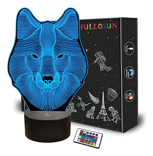 Luz Nocturna Fullosun 3d Wolf, Lámpara De Ilusión Óptica Par