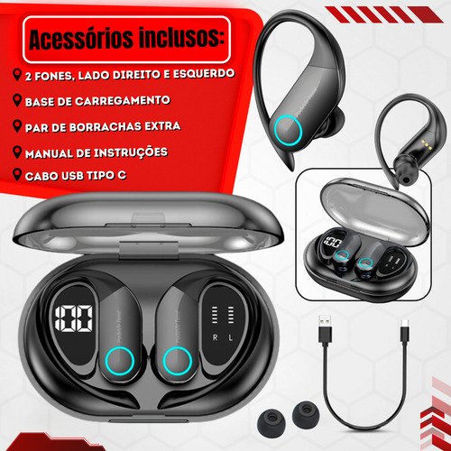 Fone De Ouvido Bluetooth 5.3 Tws Sem Fio Esportivo Compatível Com iPhone Samsung Xiaomi Motorola Tipo Gancho Marca PodeVirTem
