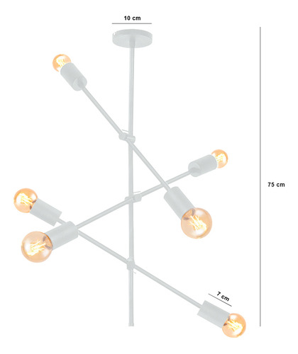 Araña Colgante Plafon Techo 6 Luces Led E27 Diseño Moderno Estructura Blanco