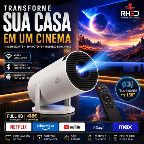 Projetor Smart Portátil Full Hd 4k Android 11 Wi-fi Bluetooth Mini Projetor Home Theater Cinema Em Casa Imagem Nítida Som Potente Compatível Com Diversos Dispositivos