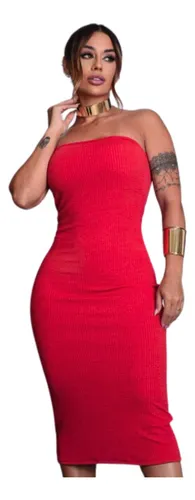 Vestido Tubinho Tomara Que Caia Midi Elegante Linha Premium