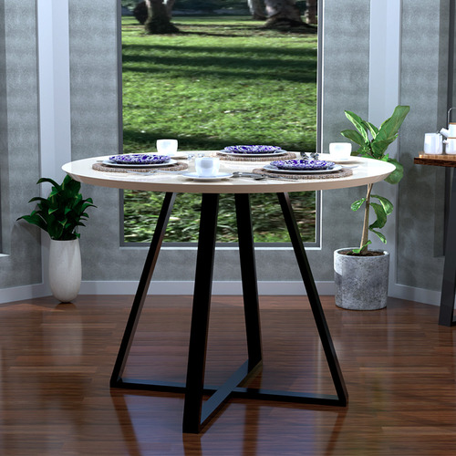 Mesa Modelo Industrial Jantar Laís 110cm Com Pés De Ferro