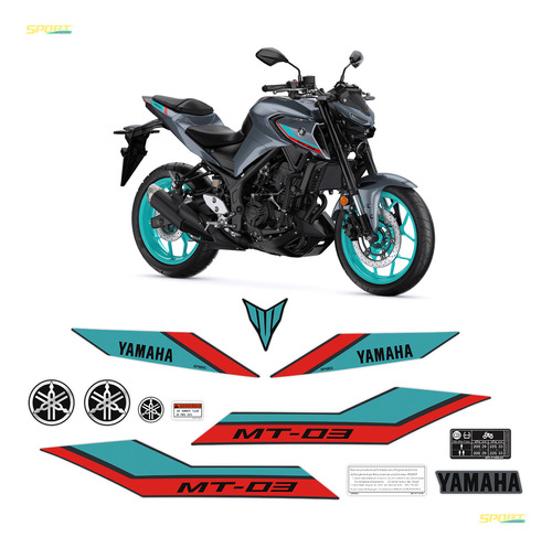 Kit Adesivos Yamaha Mt-03 2023/2024 Moto Cinza + Emblemas