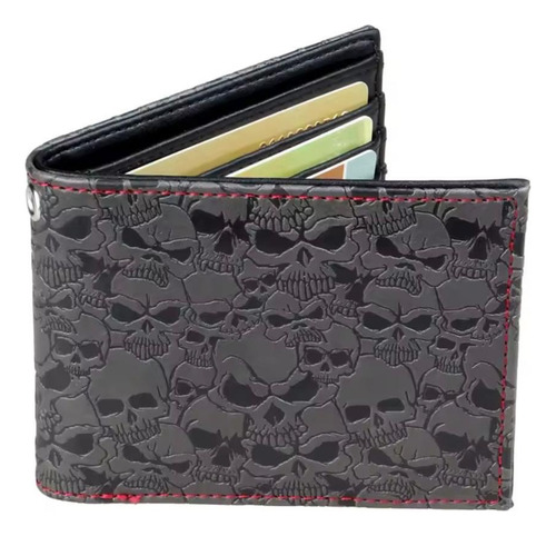 Cartera Billetera Calaveras Rocker Moda Casual Negro