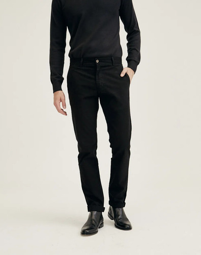 Pantalón Chino Praga, De Gabardina, Clásico, Negro, Equus