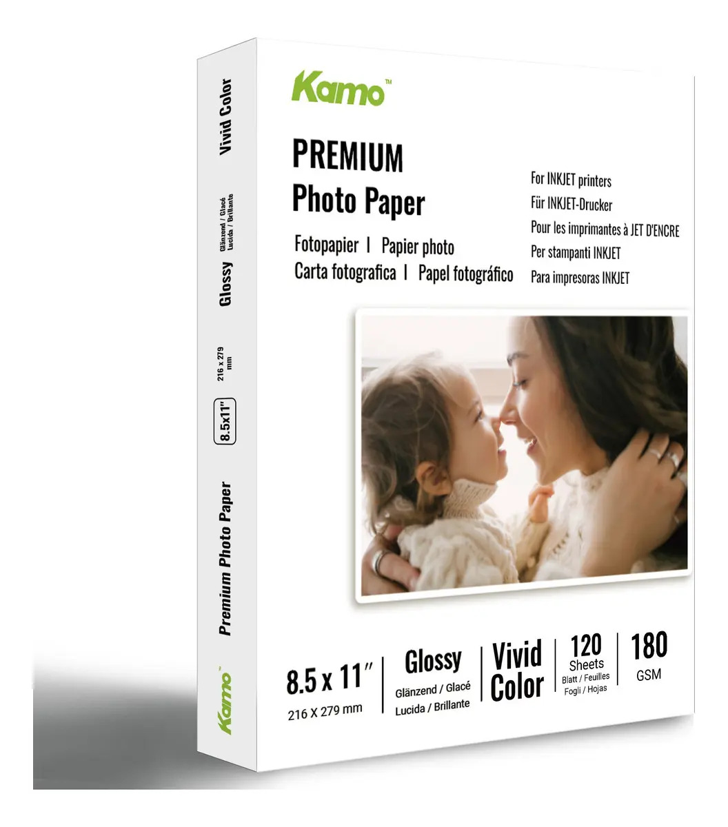 Papel Fotográfico Carta Kamo Glossy De 180gr 120 Hojas Color Blanco
