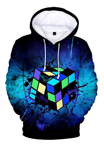 Sudadera Suelta Patrón Digital Cubo De Rubik Doblando Moda