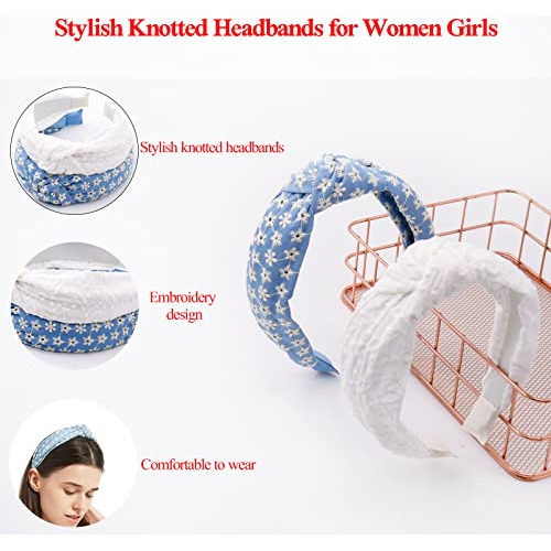 Diademas Anudadas Bordadas Begood Para Mujer, Color Blanco