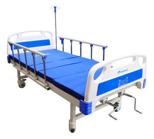 Gambimedic Cama Hospitalaria Manual Dos Funciones Elevacion Respaldo Y Reposapiernas Barandal Tarjetero Ruedas Con Seguro Soporta Hasta 260kg Ideal Para Casa Con Colchon Portasuero Mesa Para Comer