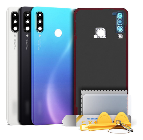 Tapa Trasera Bateria Para Huawei P30 Lite + Cristal Cámara Azul