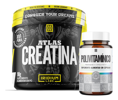 Kit Creatina Atlas 90g + Polivitamínico 100% Idr 60 Caps Sabor Sem sabor