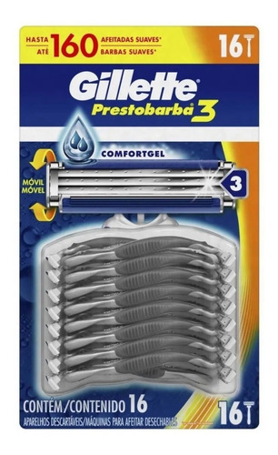 Gillette Prestobarba 3 Rastrillo Para Rasurar 3 Hojas 16 Pz