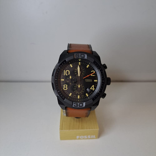 Relógio Fossil FS5714/0PN Masculino Cor da correia Marrom Cor do fundo Preto