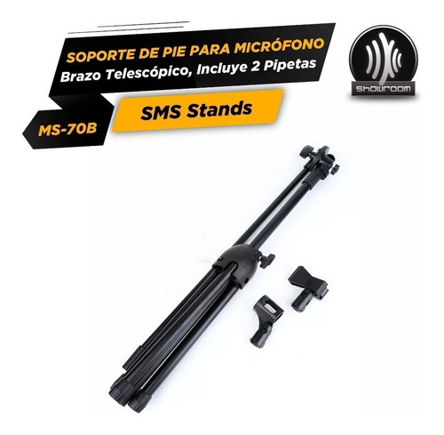 Imagen 2 de 5 de Pie De Microfono Doble Jirafa / Recto Con Pipeta Sms Ms70b