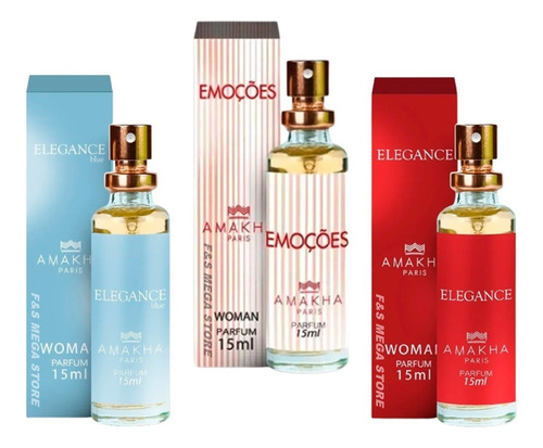 Kit 3 Perfume Feminino Amakha Elegance Blue Emoções Elegance