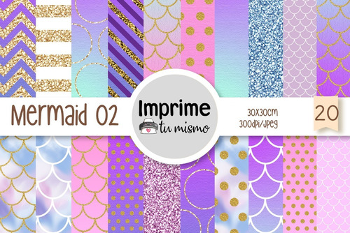 Kit Imprimible Clipart Mermaid 02 Sirena Glitter Imagenes