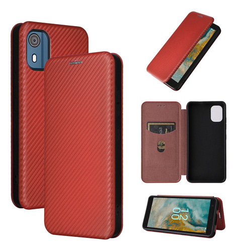 Funda Tipo Cartera De Fibra De Carbono For Teléfono Nokia