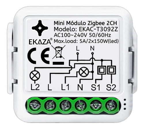 Interruptor Mini Zigbee 2 Canais Inteligente Automação Alexa Cor Branco