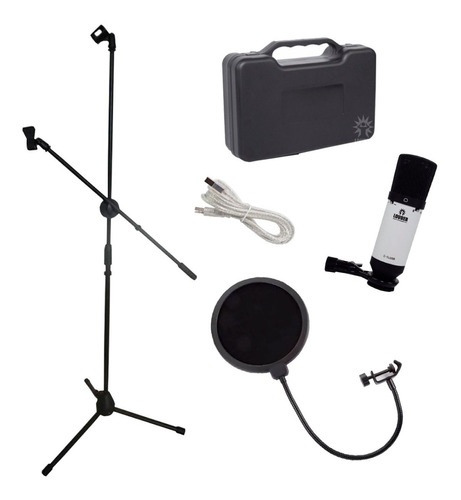 Kit Microfono Condensador Usb Stand Con Boom Anti-pop Louder