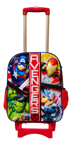 Mochila Con Carro Primaria Marvel Avengers Hulk Thor 3d Ruz Rojo Impresion 3d
