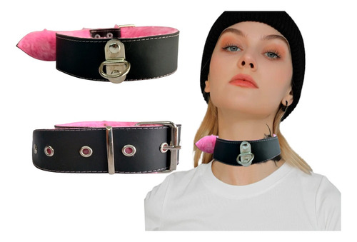 Collar Choker Gargantilla Cuero Vegano Y Peluche Por Dentro