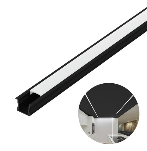 Perfil De Led Preto Para Embutir Gesso Marcenaria 24 X 14mm