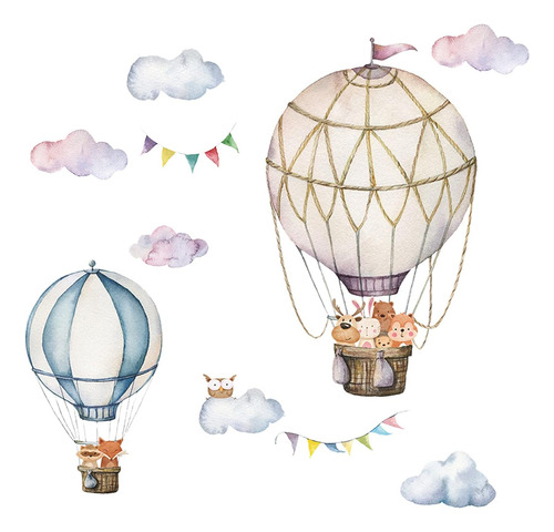 Globo De Aire Caliente Pared Pegatinas Nube Animal Glob...