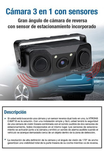 Imagen 2 de 8 de Camara De Reversa Universal 3 En 1 Con Sensores Y Luz Led
