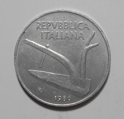 Italia 10 Liras 1986 - Arado - Espigas De Trigo - Km#93